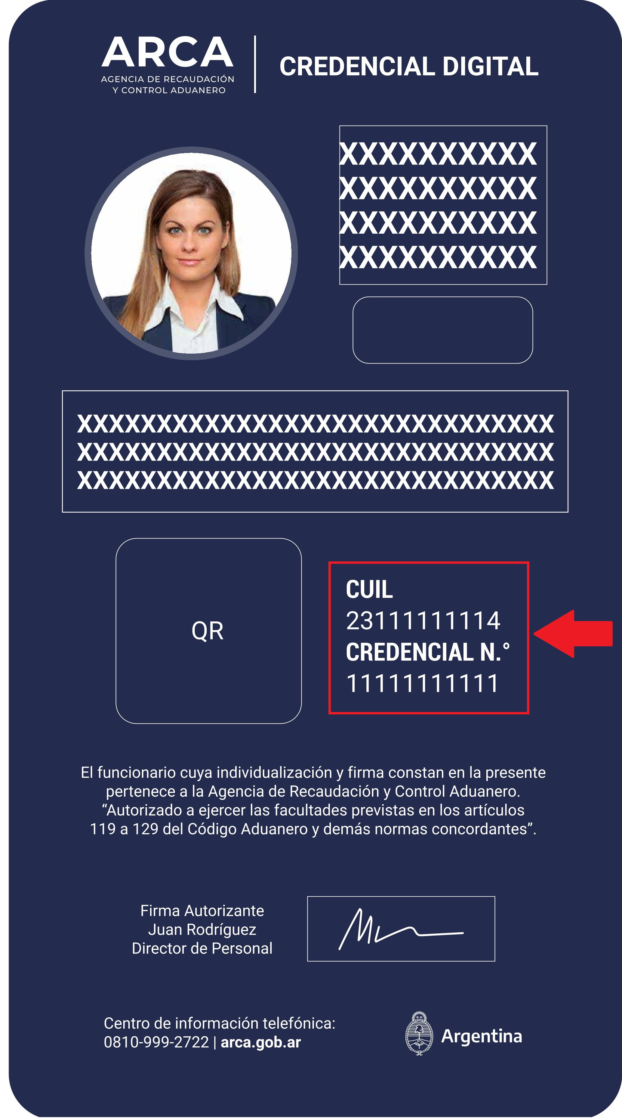 Imagen de credencial del personal de ARCA